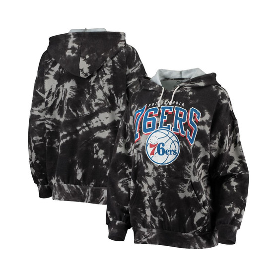 Women's Threads Black Philadelphia 76ers Burble Tie-Dye Tri-Blend Pullover Hoodie
