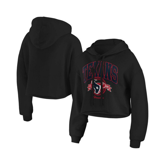 Women's Black Houston Texans Fleece Cropped Pullover Hoodie