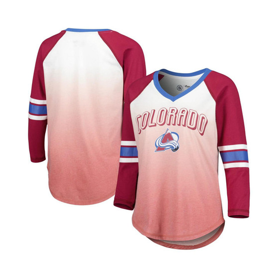 Women's Burgundy Colorado Avalanche Lead Off Tri-Blend Raglan 3/4-Sleeve V-Neck T-shirt