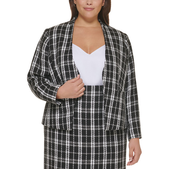 Plus Size Collarless Open-Front Jacket