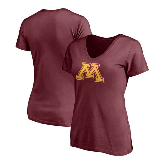Women's Maroon Minnesota Golden Gophers Primary Logo V-Neck T-shirt