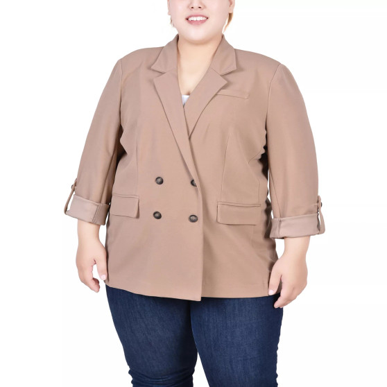 Plus Size Long Sleeve Double Breasted Crepe Blazer