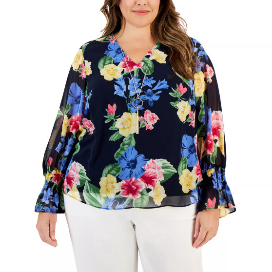 Plus Size Gardenia Villa Smocked-Cuff Top, Created for Macy's