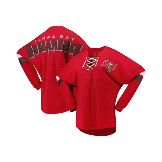 Women's Branded Red Tampa Bay Buccaneers Spirit Jersey Lace-Up V-Neck Long Sleeve T-shirt