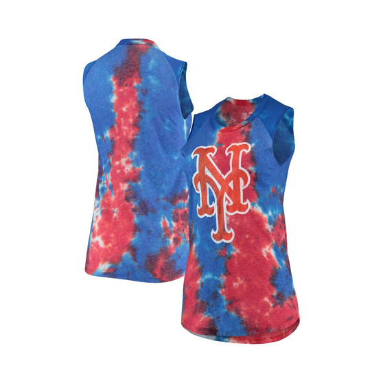 Women's Threads Red and Blue New York Mets Tie-Dye Tri-Blend Muscle Tank Top