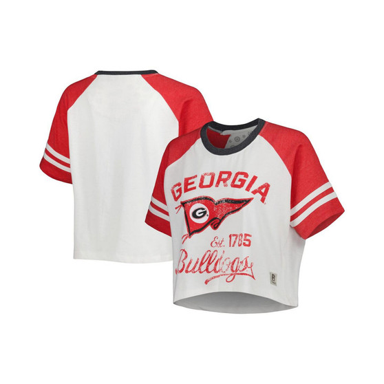 Women's White Georgia Bulldogs Melange Beaumont Cropped Raglan T-shirt