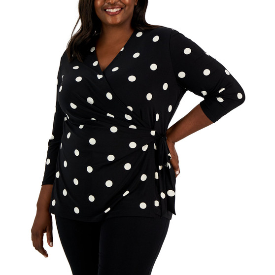 Plus Size 3/4-Sleeve Wrap Top