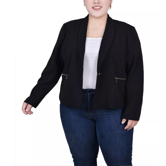 Plus Size Cropped Long Sleeve Crepe Blazer