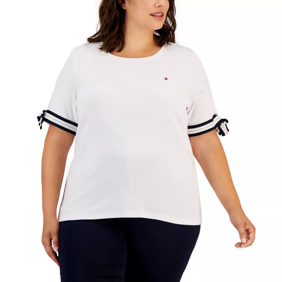 Plus Size Cotton Tie-Sleeve Tee