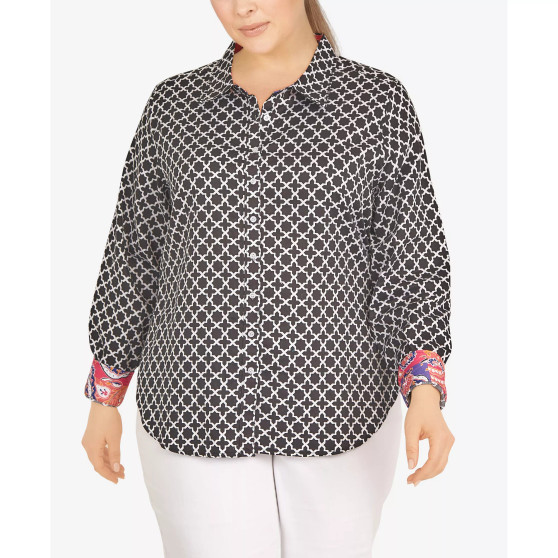 Plus Size Wrinkle Resistant Printed Button Down