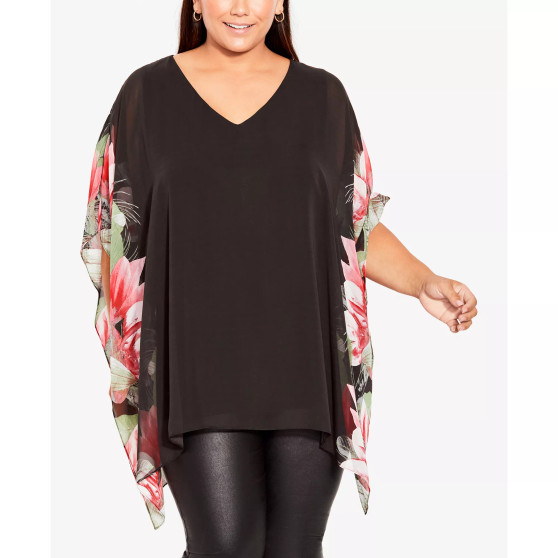 Plus Size Bella Border Overlay V-neck Top