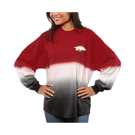 Women's Cardinal Arkansas Razorbacks Ombre Long Sleeve Dip-Dyed T-shirt