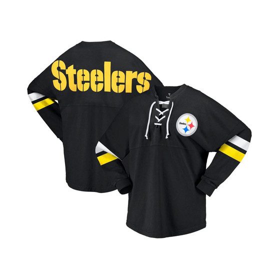 Women's Branded Black Pittsburgh Steelers Spirit Jersey Lace-Up V-Neck Long Sleeve T-shirt