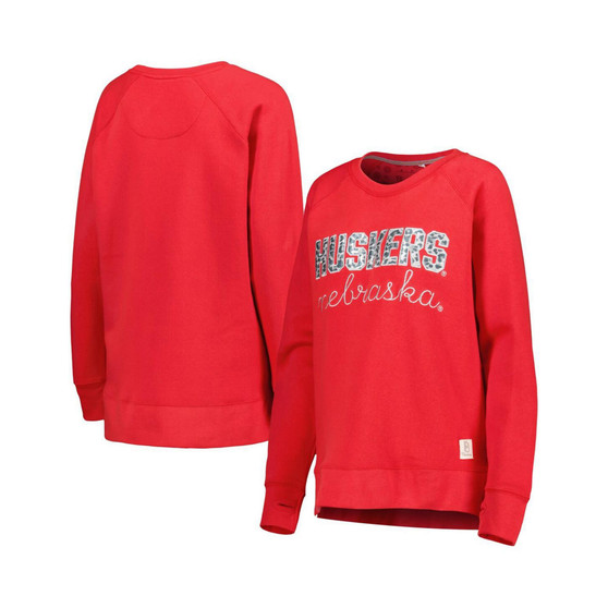 Women's Scarlet Nebraska Huskers Steamboat Animal Print Raglan Pullover Sweatshirt