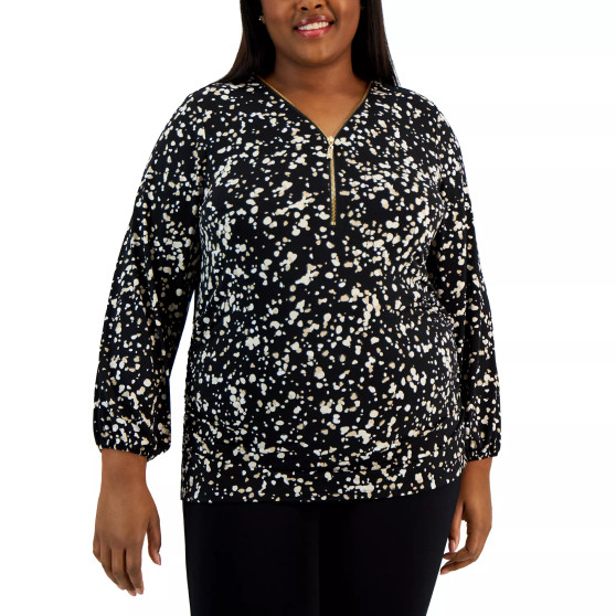 Plus Size Zip Front Printed Top, Created for Macy's