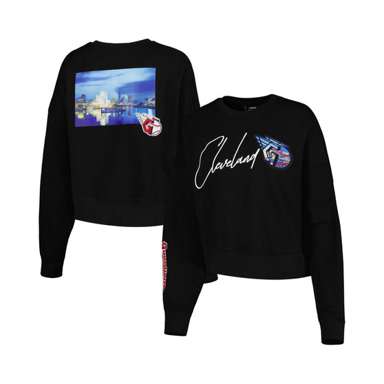 Women's Black Cleveland Guardians City Scape Pullover Sweatshirt