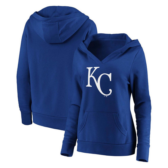 Plus Size Royal Kansas City Royals Official Logo Crossover V-Neck Pullover Hoodie