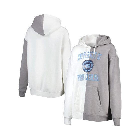 Women's Gray, White North Carolina Tar Heels Split Pullover Hoodie