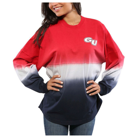 Women's Red Gonzaga Bulldogs Ombre Long Sleeve Dip-Dyed T-shirt