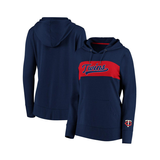 Women's Branded Navy Minnesota Twins Tri-Blend Colorblock Pullover Hoodie