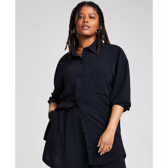 Trendy Plus Size Oversized Long-Sleeve Shirt
