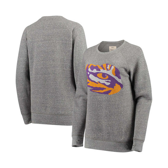 Women's Heathered Gray LSU Tigers Big Team Logo Knobi Fleece Tri-Blend Crew Neck Sweatshirt