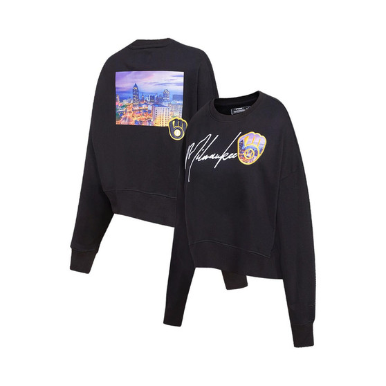 Women's Black Milwaukee Brewers City Scape Pullover Sweatshirt
