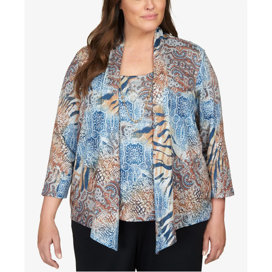 Plus Size Classics Medallion Two for One Top with Necklace