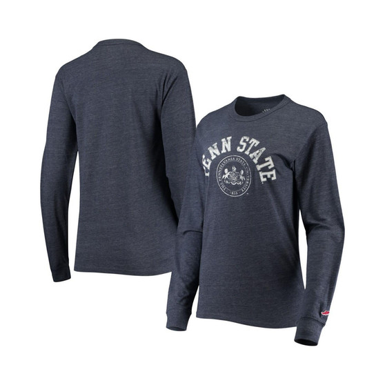 Women's Heathered Navy Penn State Nittany Lions Seal Victory Falls Oversized Tri-Blend Long Sleeve T-shirt