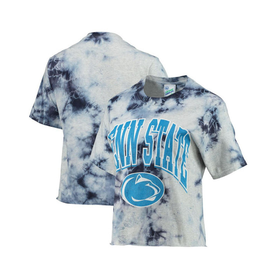 Women's '47 White, Navy Penn State Nittany Lions Vintage-Inspired Tubular Tie-Dye Crop T-shirt