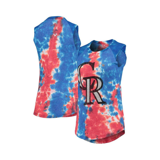 Women's Threads Red and Blue Colorado Rockies Tie-Dye Tri-Blend Muscle Tank Top