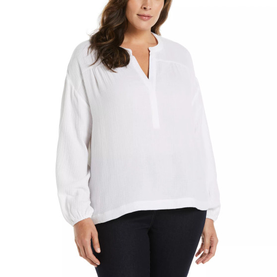 Plus Size Solid Gauze Long Sleeve Top