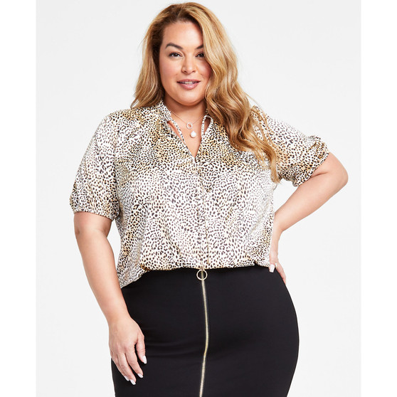 INC International Concepts Plus Size Printed Surplice-Neck Top, Created for Macy's