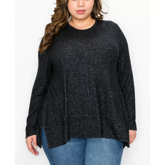 Plus Size Cozy Long Sleeve Pleat Button Back Top