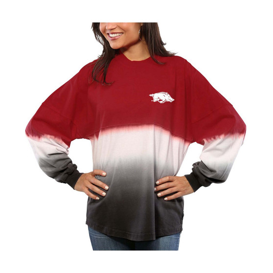Women's Cardinal Arkansas Razorbacks Ombre Long Sleeve Dip-Dyed