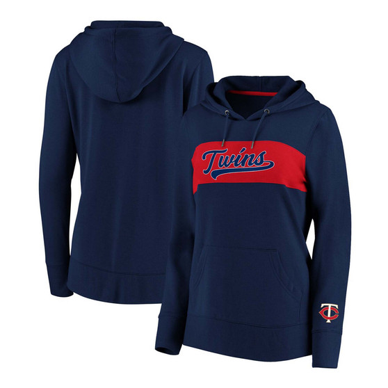 Women's Navy Minnesota Twins Tri-Blend Colorblock Pullover Hoodie