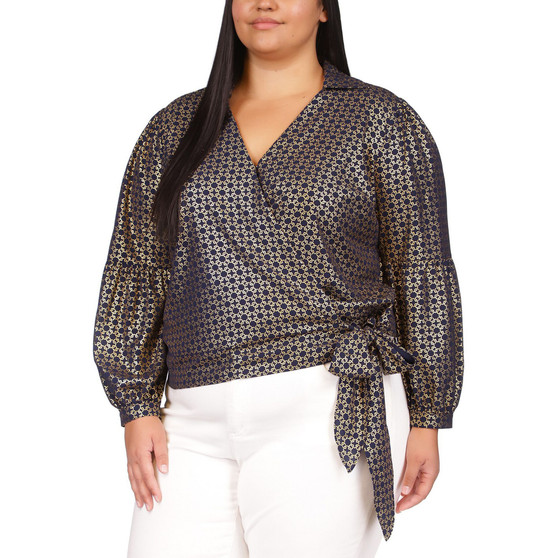 Plus Size Metallic Chain-Print Wrap Top