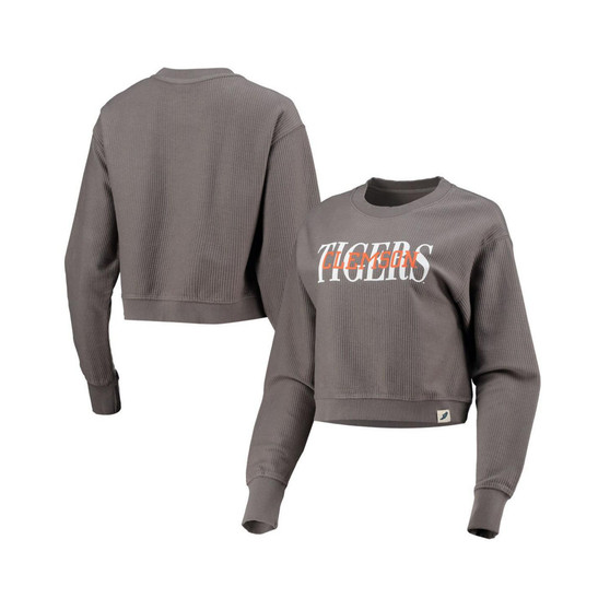 Women's Graphite Clemson Tigers Classic Corded Timber Crop Pullover Sweatshirt