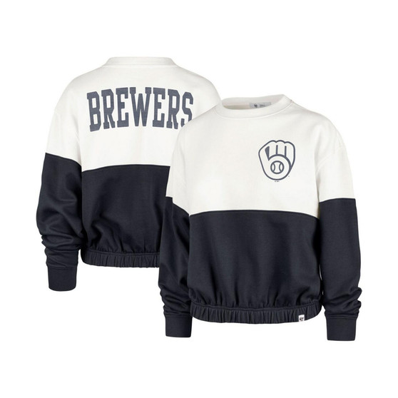 Women's White, Navy Milwaukee Brewers Take Two Bonita Pullover Sweatshirt