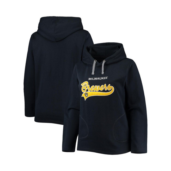 Women's Navy Milwaukee Brewers Plus Size Side Split Pullover Hoodie