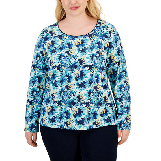 Plus Size Scoop-Neck Long-Sleeve Top, Created for Macy's