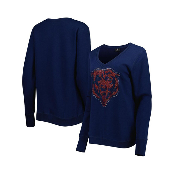 Women's Navy Chicago Bears Deep V-Neck Pullover Sweatshirt