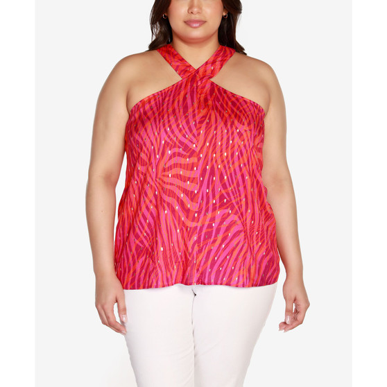 Black Label Plus Size Foil Print Halter Top