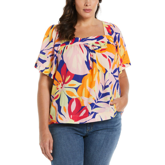 Plus Size Square Neck Flare Sleeve Top