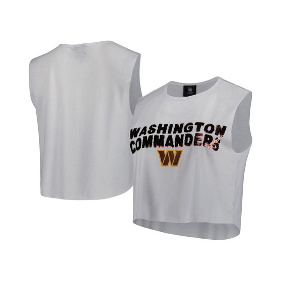 Women's White Washington Commanders Sequin Tri-Blend Cropped Tank Top