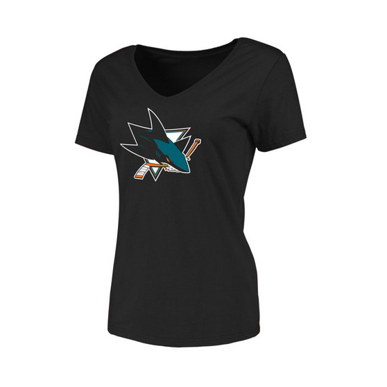 Women's Black San Jose Sharks Primary Logo V-Neck T-shirt