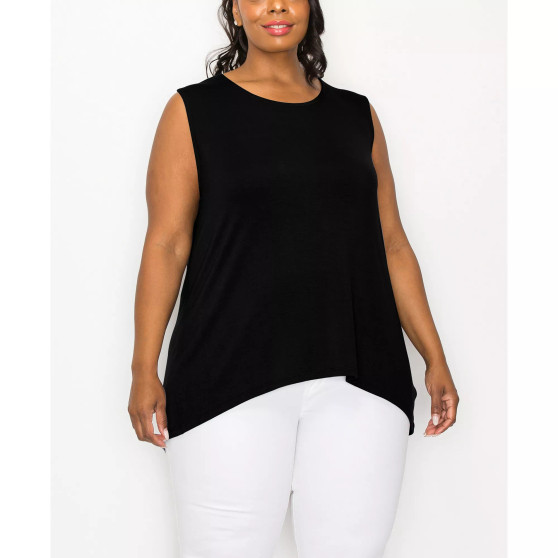 Plus Size Rayon Span Keyhole Button Back Tank Top