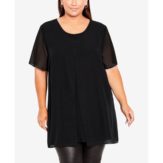 Plus Size Liv Overlay Mixed Media Scoop Neck Top