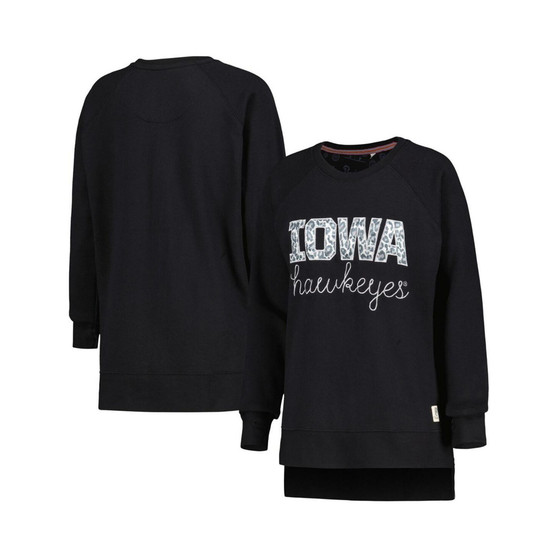 Women's Black Iowa Hawkeyes Steamboat Animal Print Raglan Pullover Sweatshirt