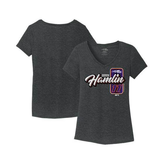 Women's Heather Black Denny Hamlin V-Neck T-shirt